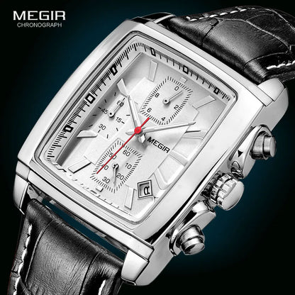 Megir Men's Blue Chronograph Watch – Leather Strap, Casual Quartz