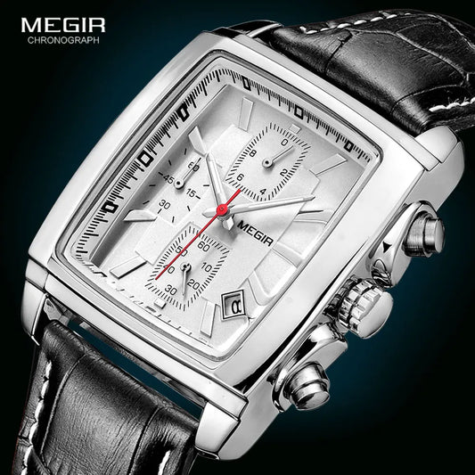 Megir Men's Blue Chronograph Watch – Leather Strap, Casual Quartz