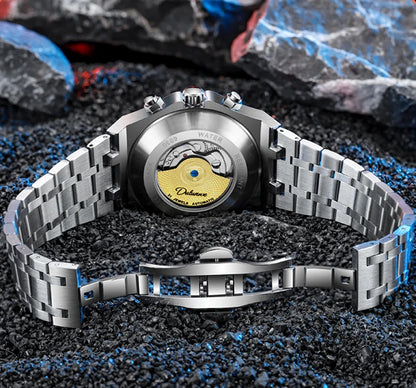 Men’s Luxury Tourbillon Watch – Rubber Strap, Moon Phase, Automatic