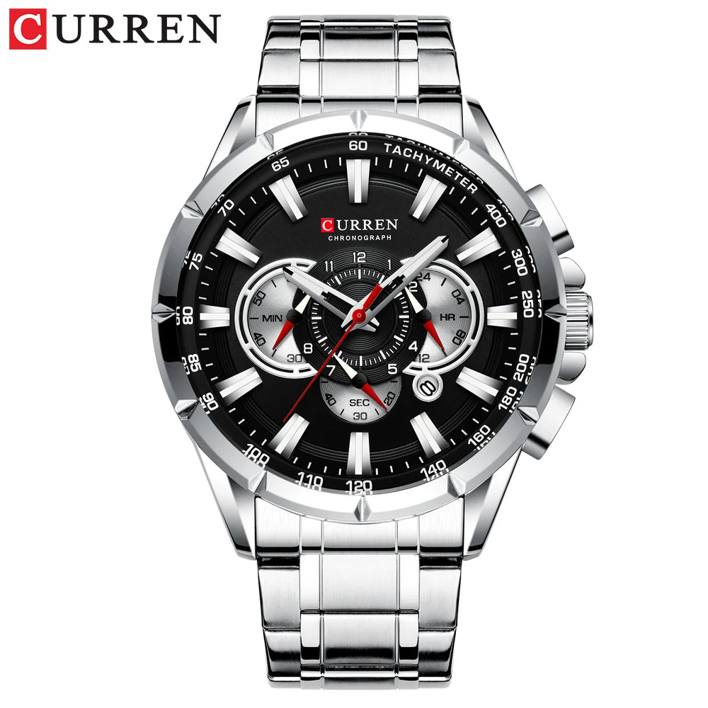 CURREN Relógio Masculino Cronógrafo Esportivo Quartzo Luxo Inox Ponteiros Luminosos