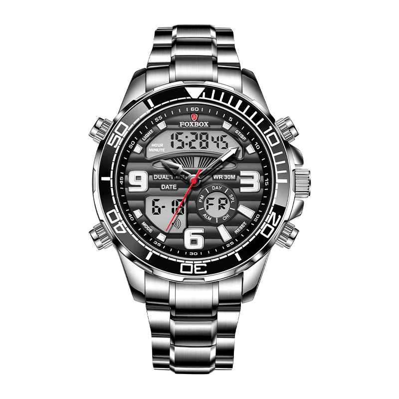 Luxury Men’s Quartz Watch – All-Steel, Military Style, Waterproof, with Gift Box