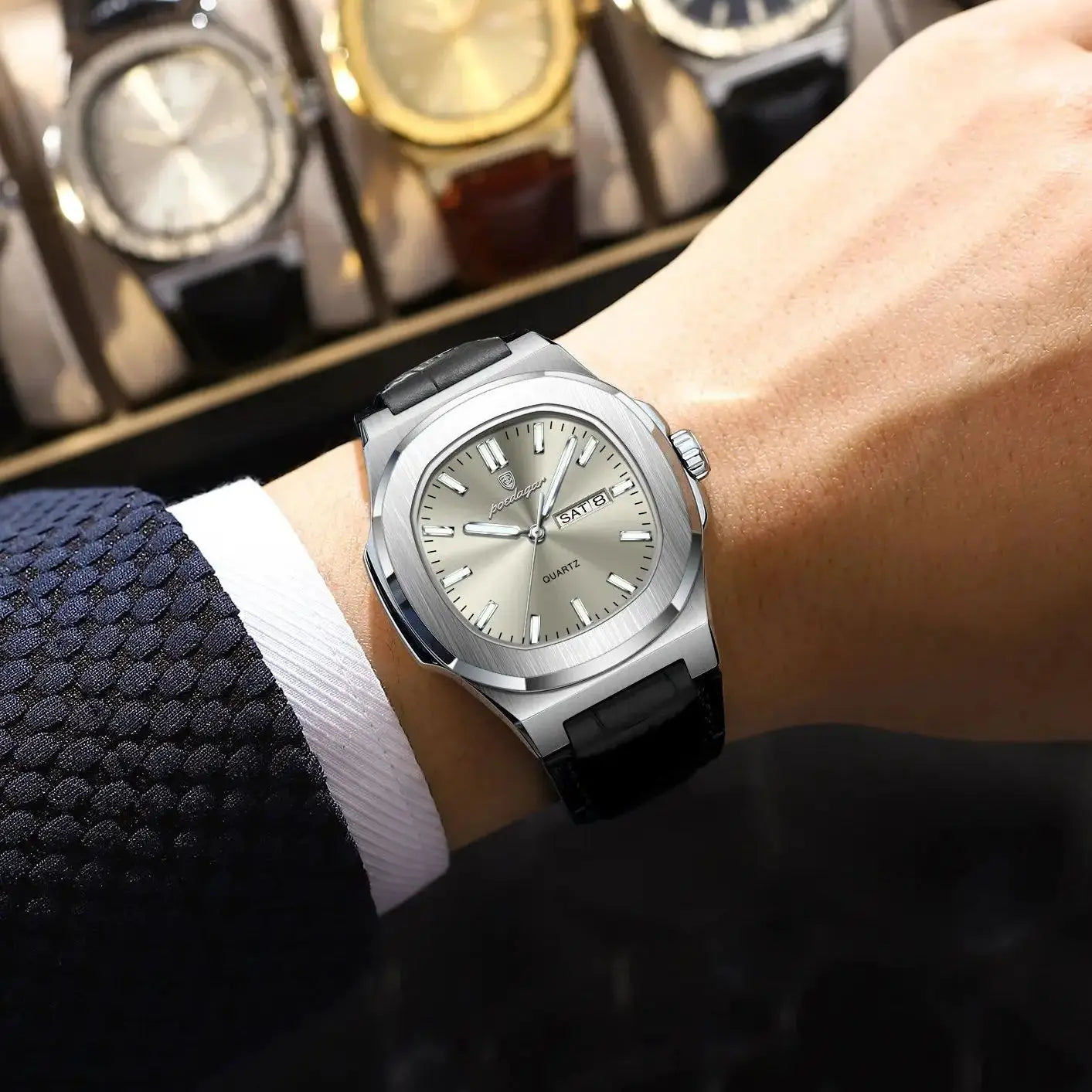 POEDAGAR Luxury Men’s Quartz Watch – Luminous, Waterproof, Leather Strap