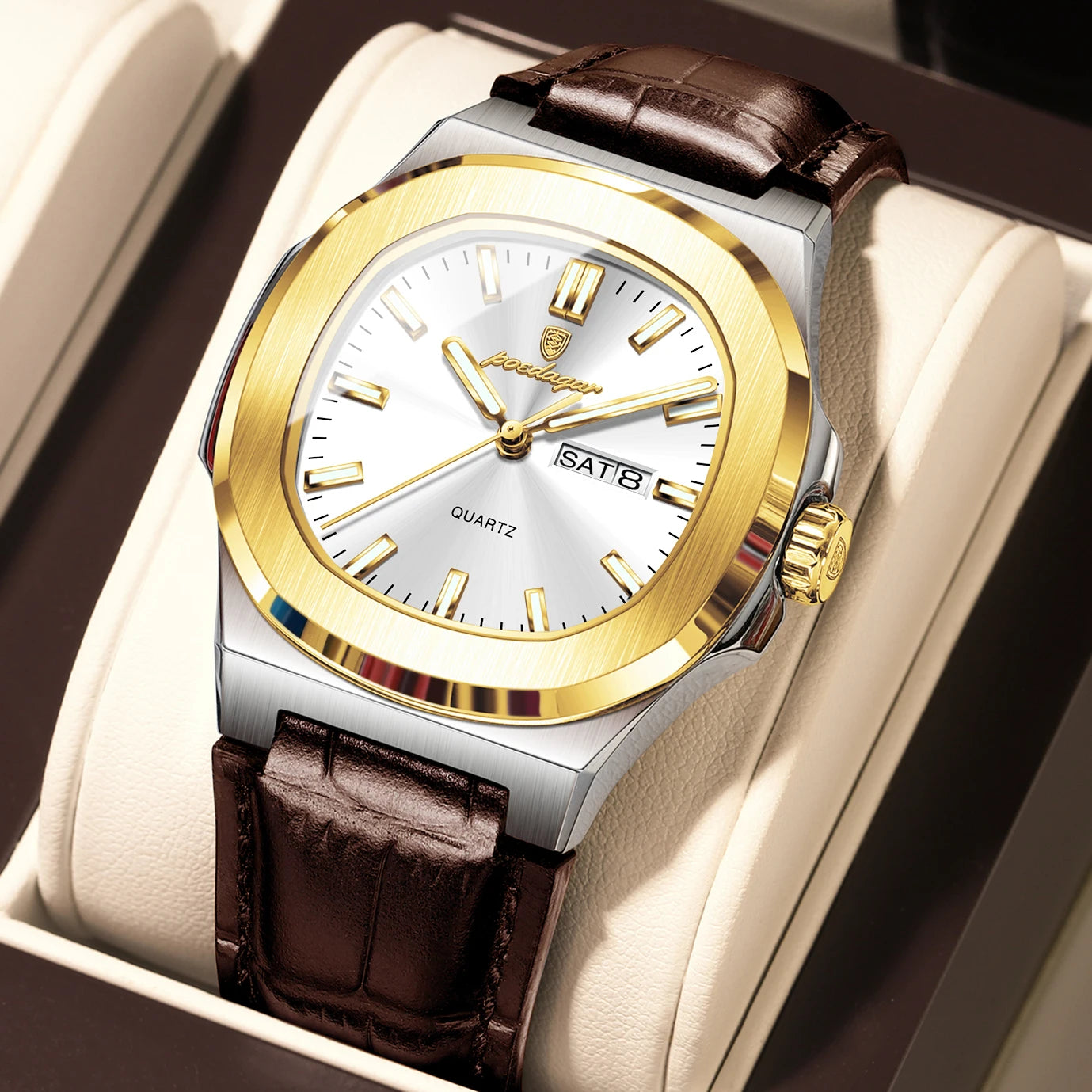 POEDAGAR Luxury Men’s Quartz Watch – Luminous, Waterproof, Leather Strap