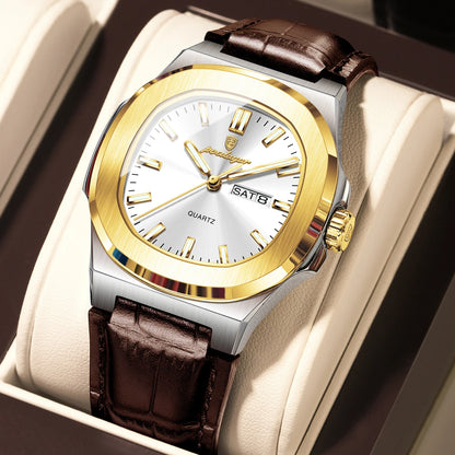 POEDAGAR Luxury Men’s Quartz Watch – Luminous, Waterproof, Leather Strap