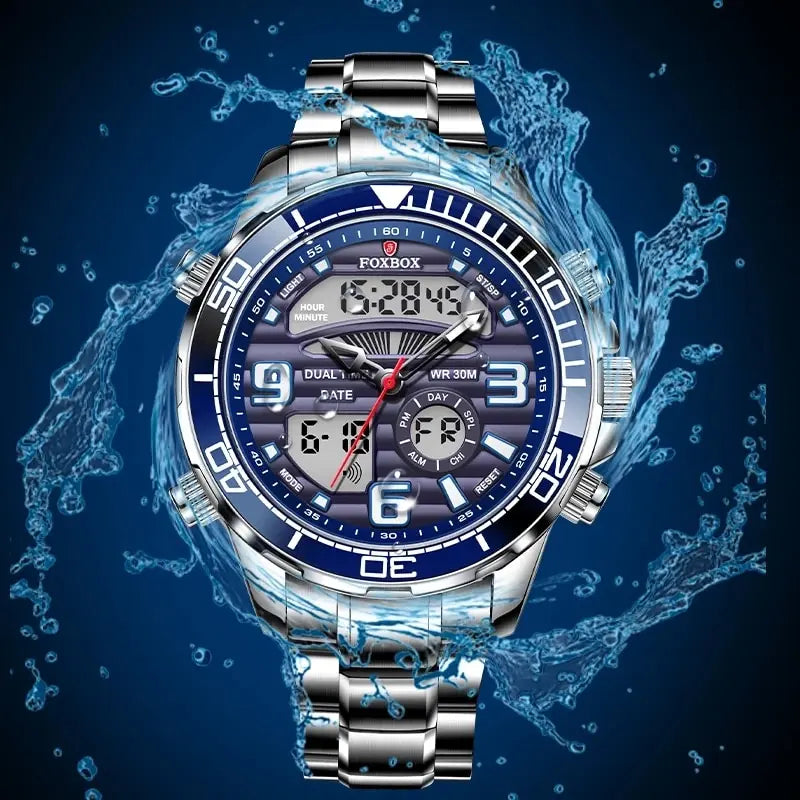 Luxury Men’s Quartz Watch – All-Steel, Military Style, Waterproof, with Gift Box