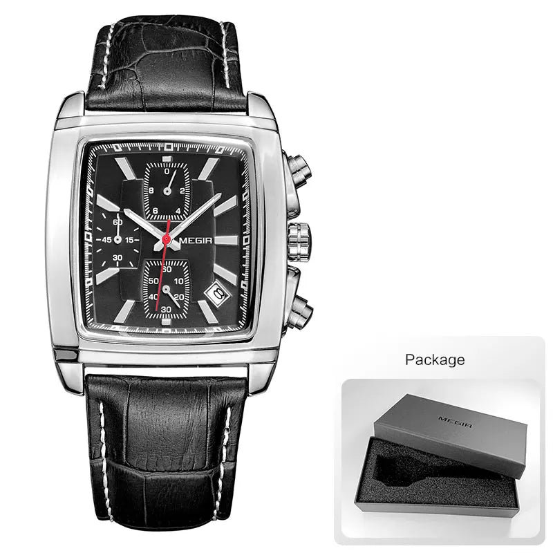 Megir Men's Blue Chronograph Watch – Leather Strap, Casual Quartz