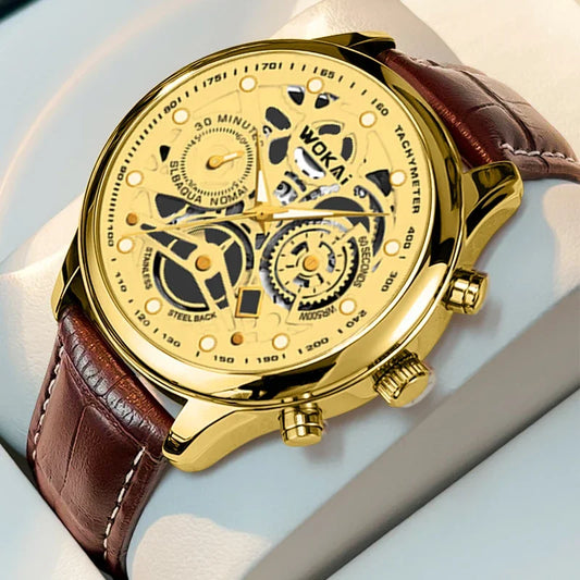 Men’s Leather Quartz Watch – Business, Sports & Casual Style