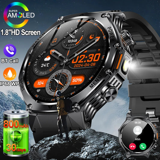 LIGE 2025 Men's Smartwatch – 1.8" Display, LED Flashlight, BT Calling, 800mAh Battery