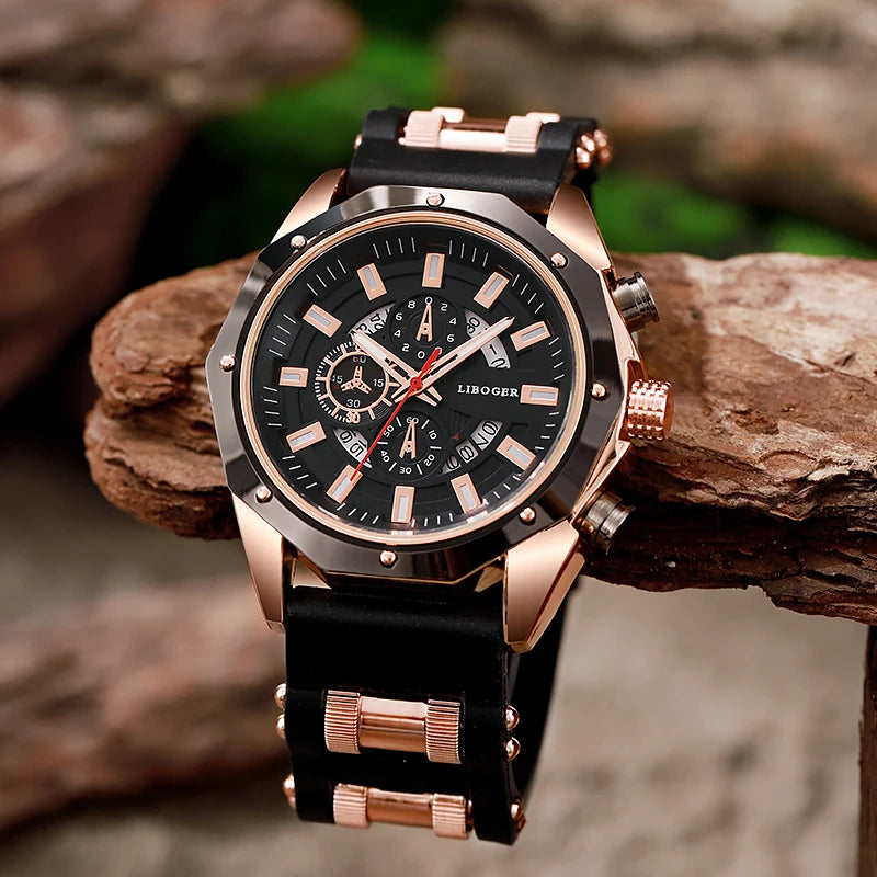 Luxury Sports Quartz Watch for Men – Big Dial, Auto Date & Silicone Strap