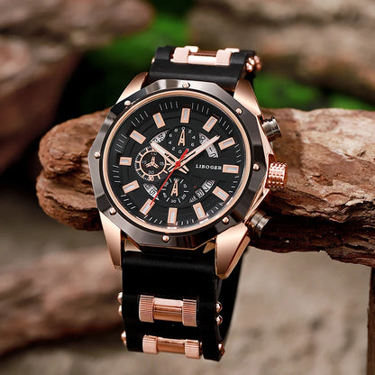 Luxury Sports Quartz Watch for Men – Big Dial, Auto Date & Silicone Strap