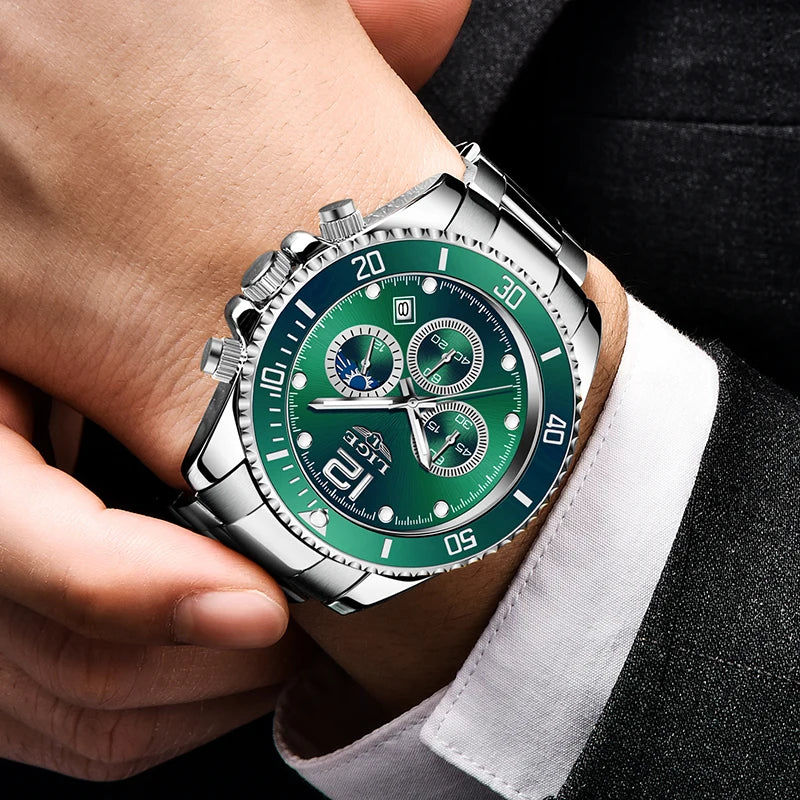 LIGE Military Chronograph Leather Watch