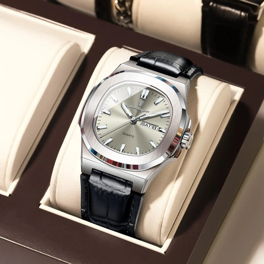 POEDAGAR Luxury Men’s Quartz Watch – Luminous, Waterproof, Leather Strap