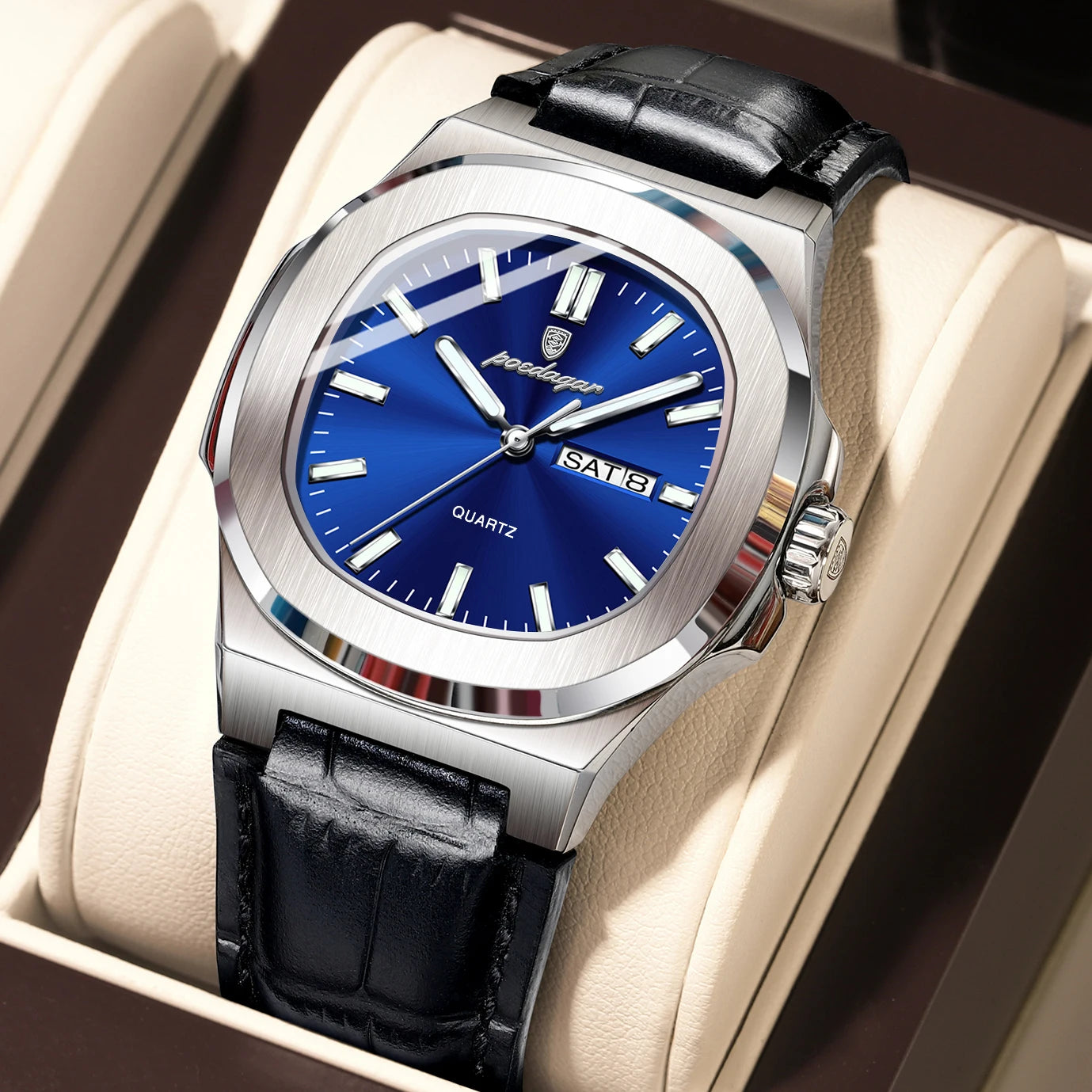 POEDAGAR Luxury Men’s Quartz Watch – Luminous, Waterproof, Leather Strap