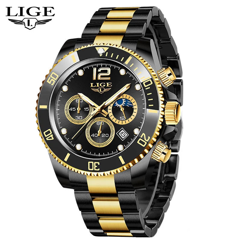 LIGE Military Chronograph Leather Watch