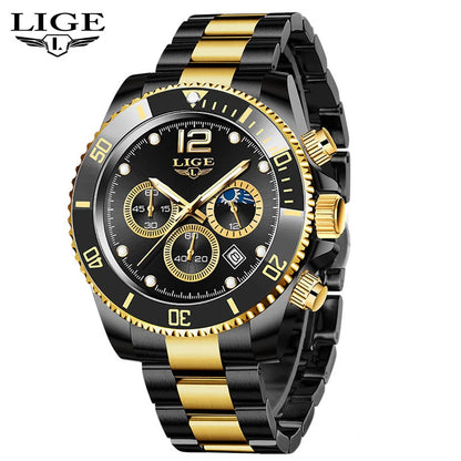 LIGE Military Chronograph Leather Watch