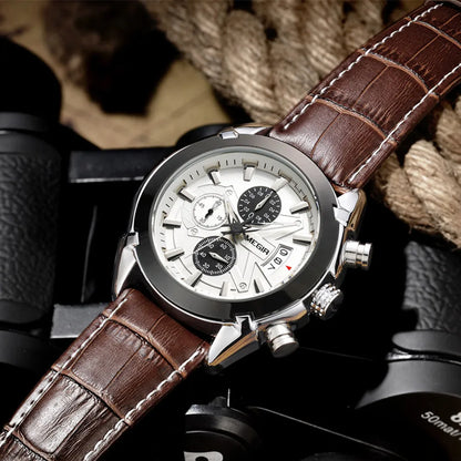 MEGIR Men’s Waterproof Leather Chronograph Watch