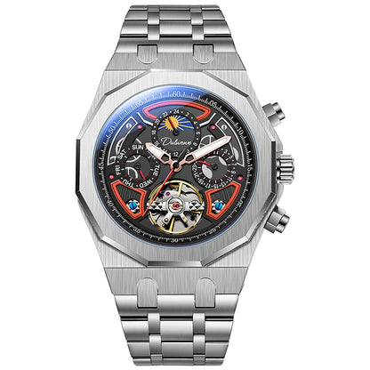 Men’s Luxury Tourbillon Watch – Rubber Strap, Moon Phase, Automatic