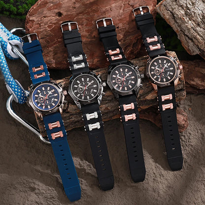 Luxury Sports Quartz Watch for Men – Big Dial, Auto Date & Silicone Strap