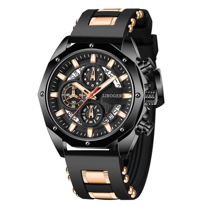 Luxury Sports Quartz Watch for Men – Big Dial, Auto Date & Silicone Strap